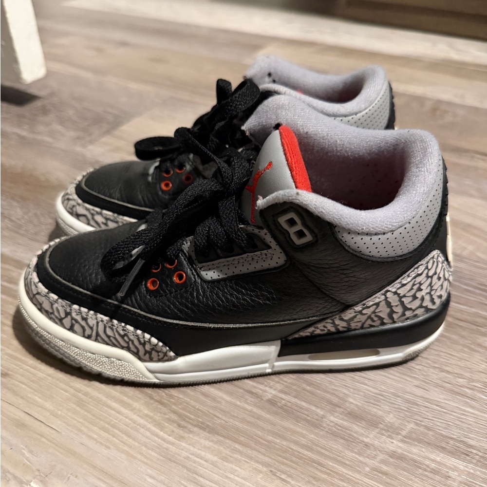 Jordan 3 Kids Black and Gray Sneakers with Red Details